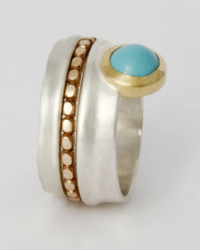 Three band 'Stacking Ring' in silver and 9K rose gold, with Turquoise